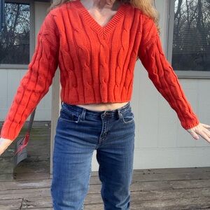 Madewell Women's V-Neck Cable Knit Sweater - Orange